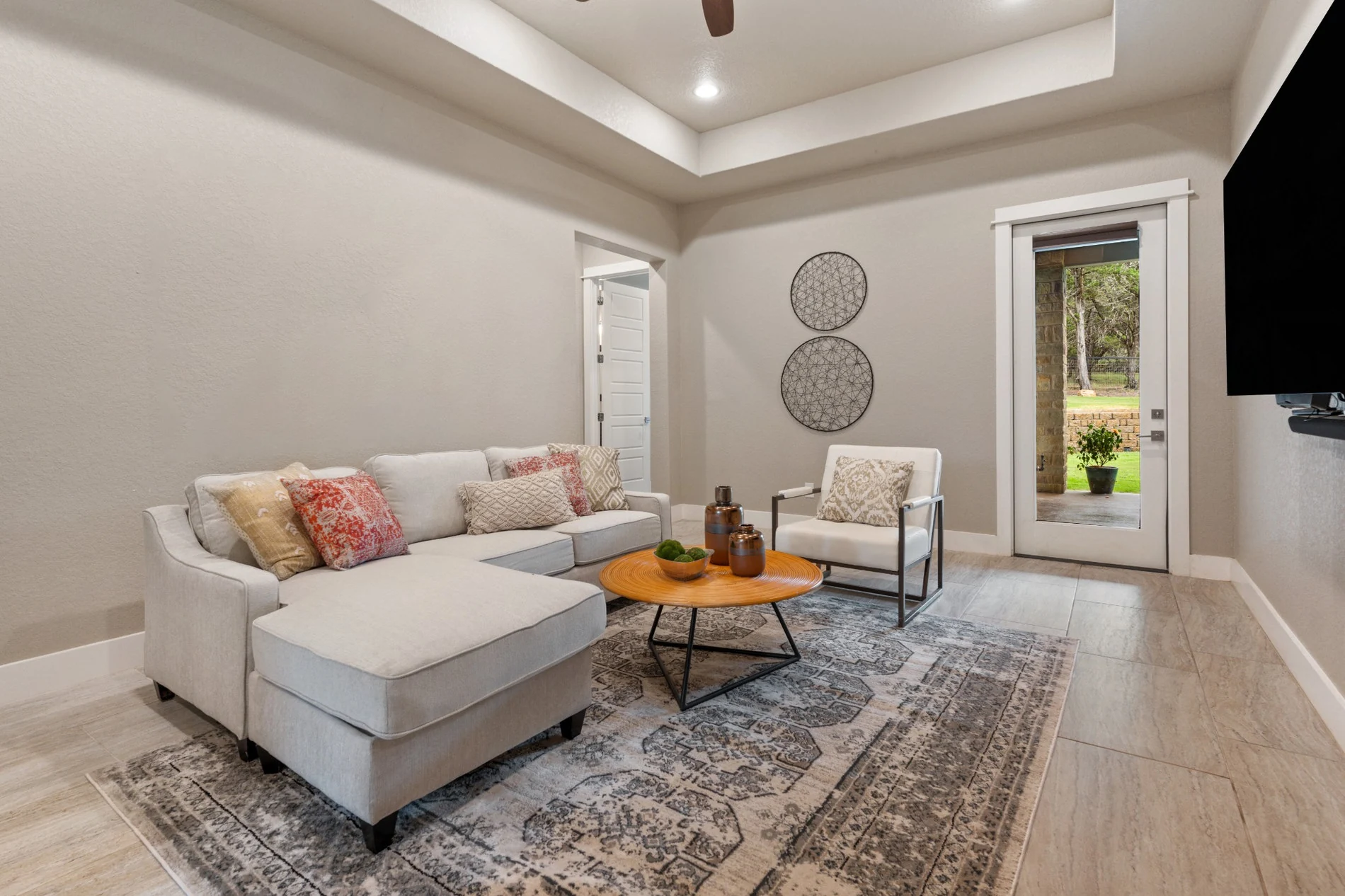 Bright furnished Houston-area residential living room