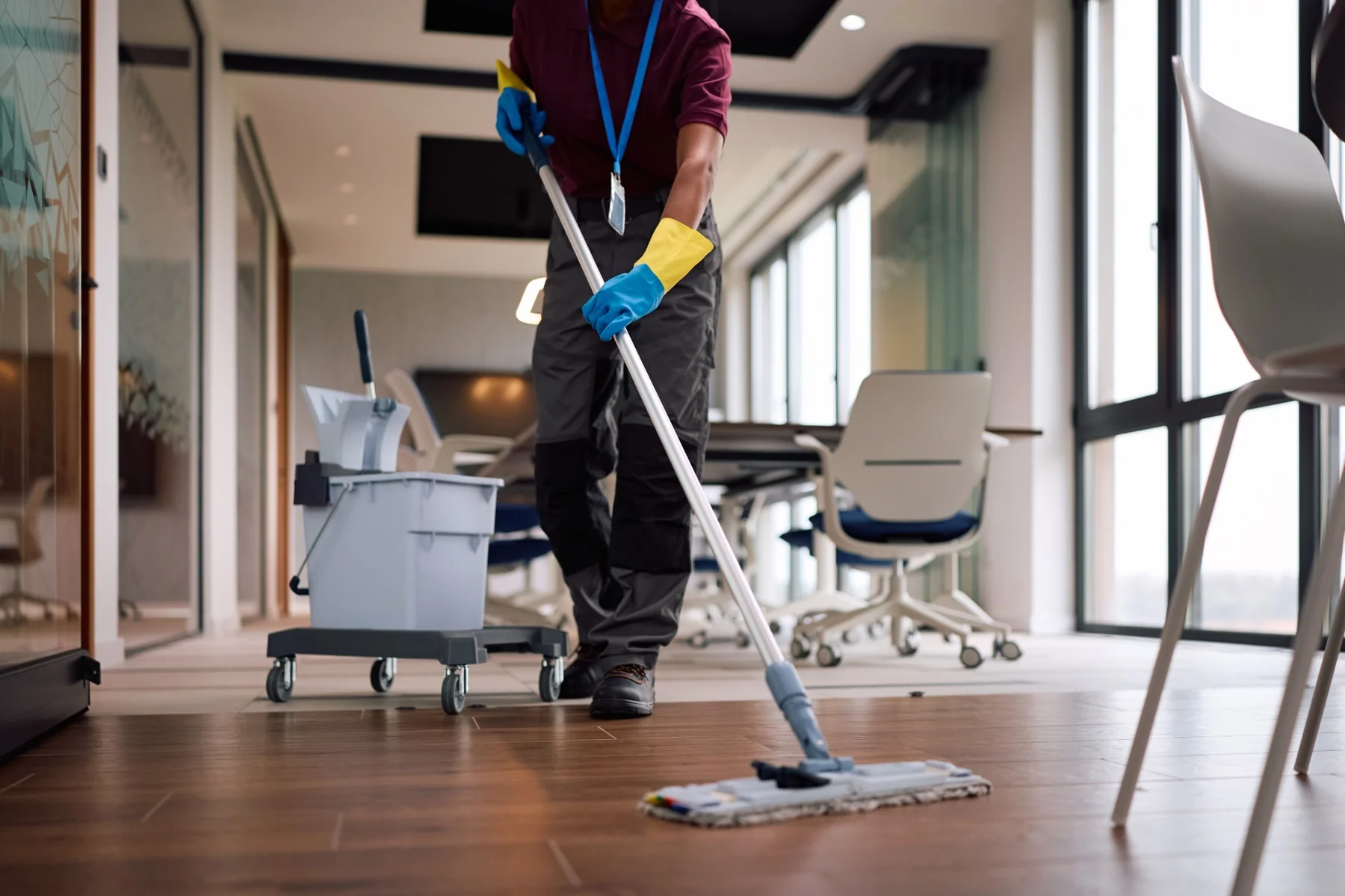 Commercial cleaner working inside a professional office