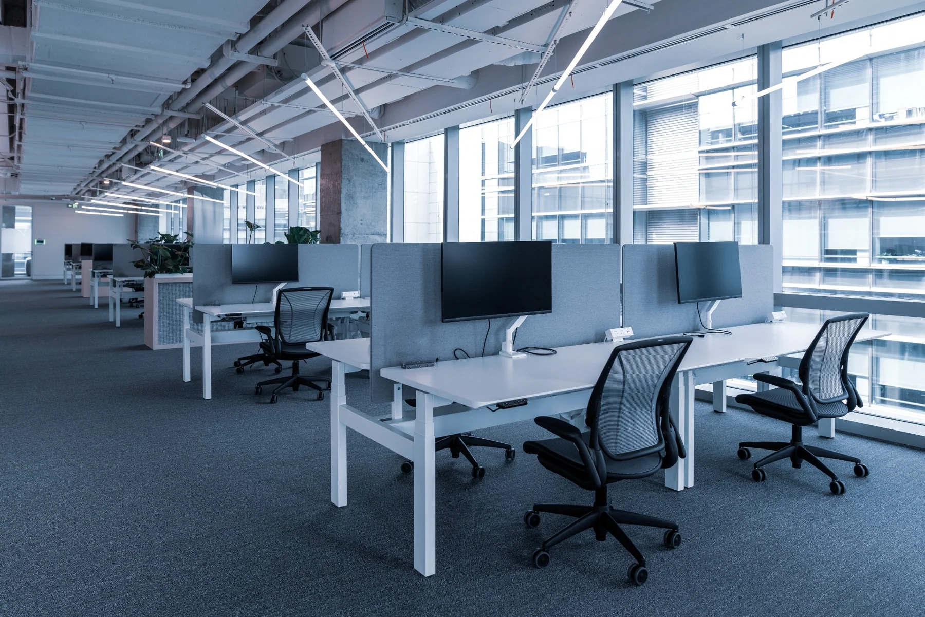 Bright modern professional office interior and workstations