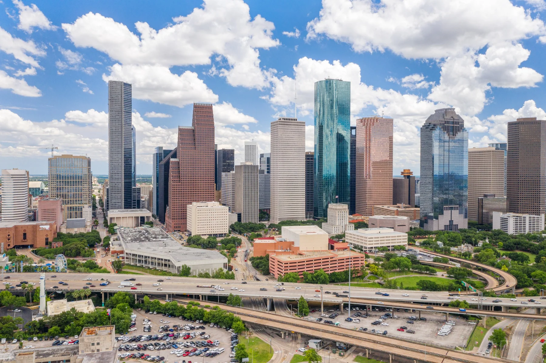 Daytime view of downtown Houston skyline and office towers